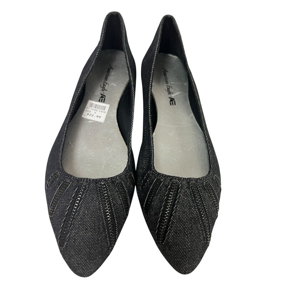 American Eagle Outfitters Womens Ballet Flats Black Pointed Toe Slip On 9